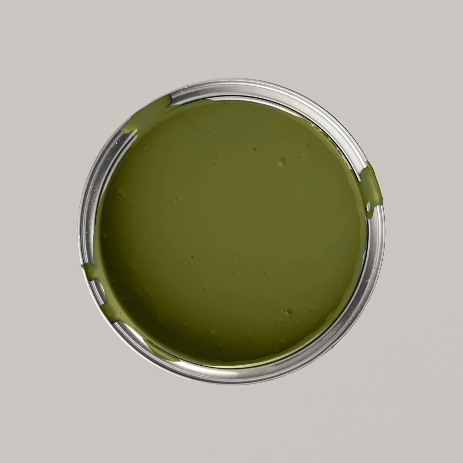 Farbenvorschau-Bild: Geöffnete Farbdose von oben mit MissPompadour Grün mit Avocado