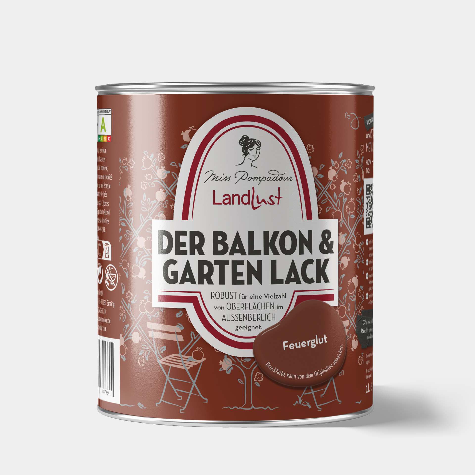 MissPompadour Feuerglut Rot - Balkon & Garten Lack, 1L
