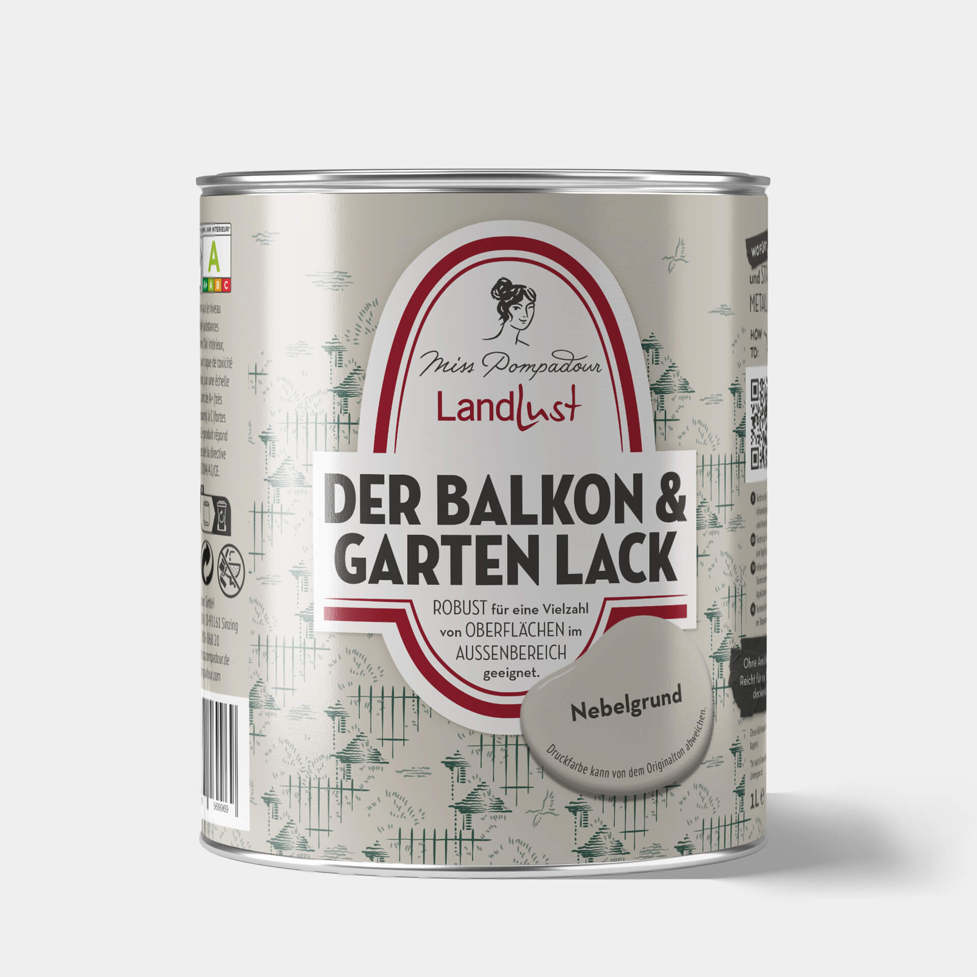 MissPompadour Nebelgrund Grau - Balkon & Garten Lack, 1L