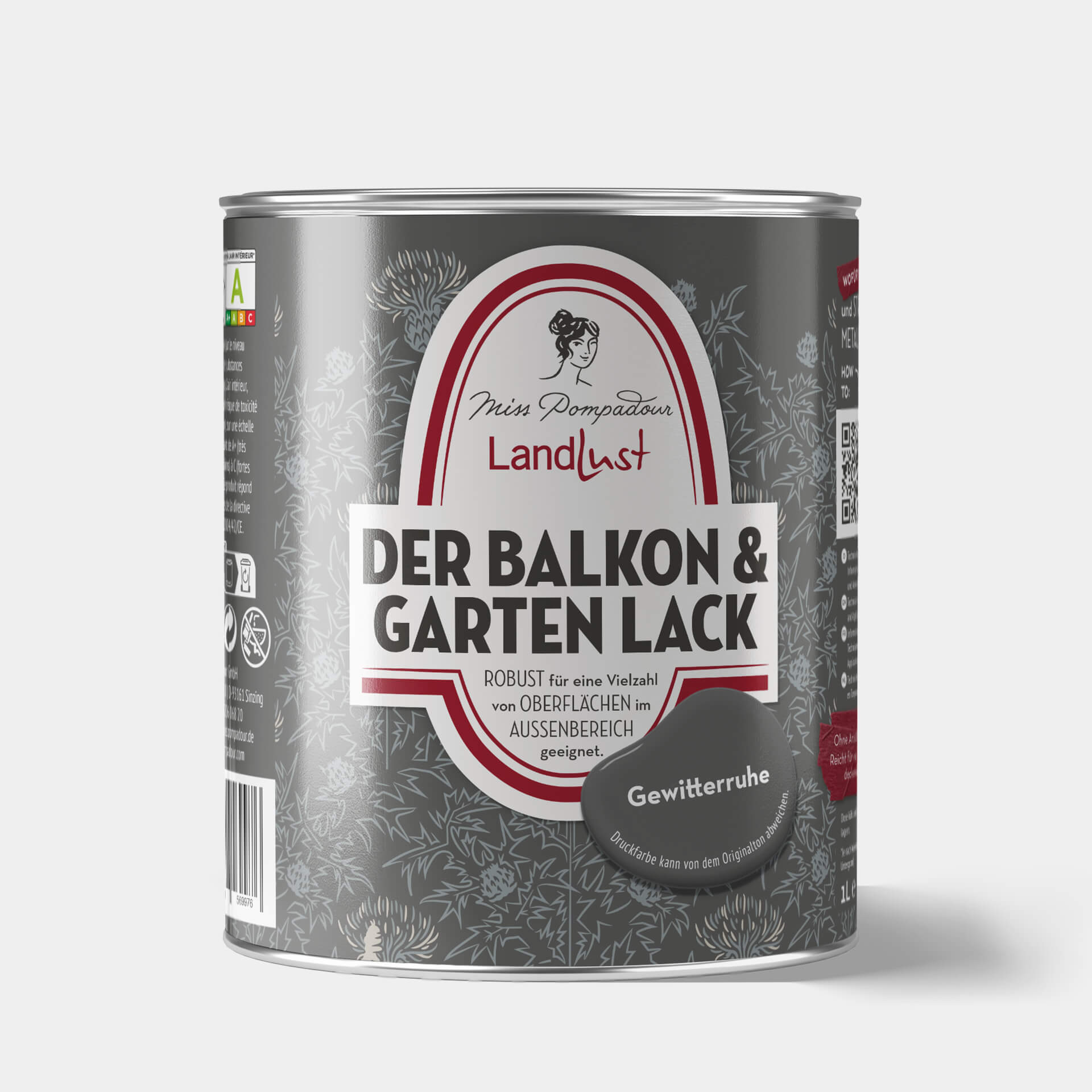 MissPompadour Gewitterruhe Grau - Balkon & Garten Lack, 1L