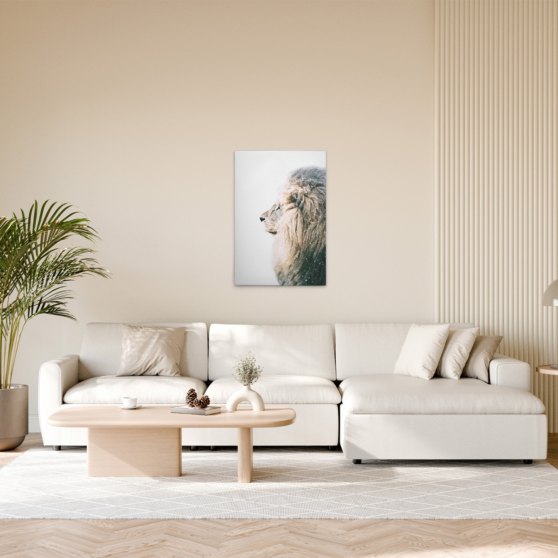 Schneelöwe hoch Leinwandbild - 50 x 75 cm